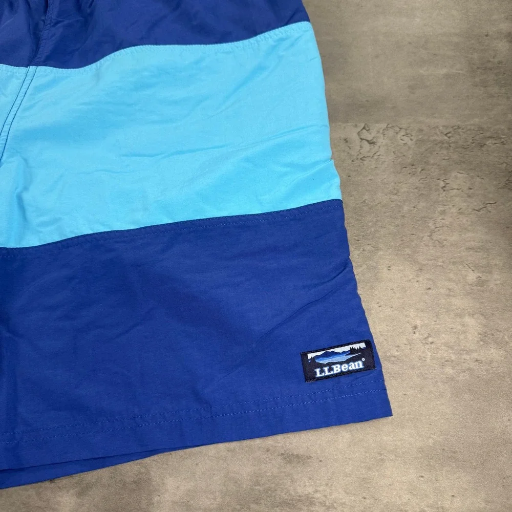 LL Bean Swim Trunk Short XL Supplex Nylon Colorblock Beach Blue Lined Surf Baggy